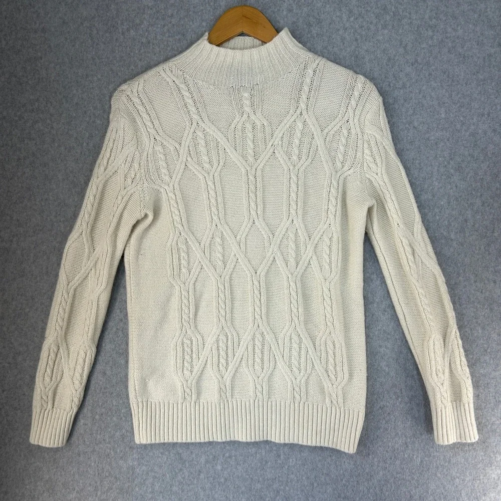 Banana Republic Womens XS Cable Knit Mockneck Sweater Cream Ivory‎ Cotton Blend